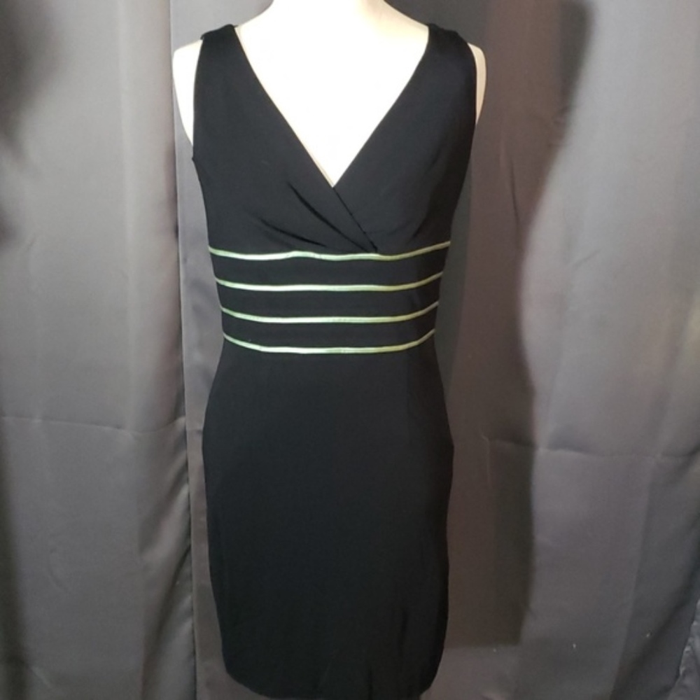 Kay Unger EUC V-Neck Lined Black Mint Green Dress